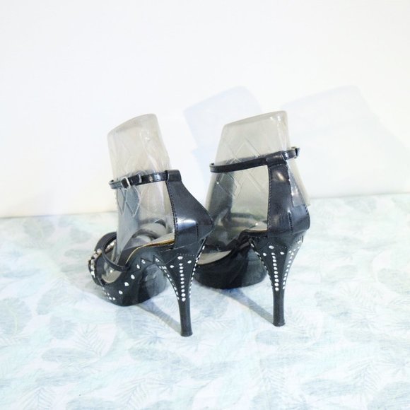 NEW Black Diamond Rhinestone Strappy Stiletto Heels - Picture 10 of 15